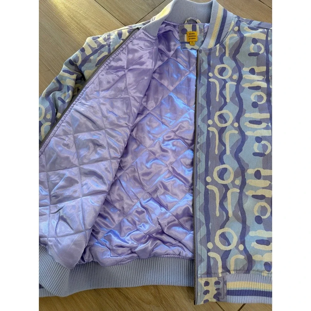 Banks Journal Studio Mens Abstract Print Bomber‎ Jacket Lavender Blue Size M